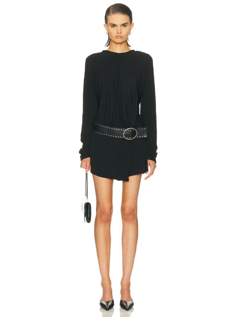 Christopher Esber Leather Belted Magyar Tie Dress in Black